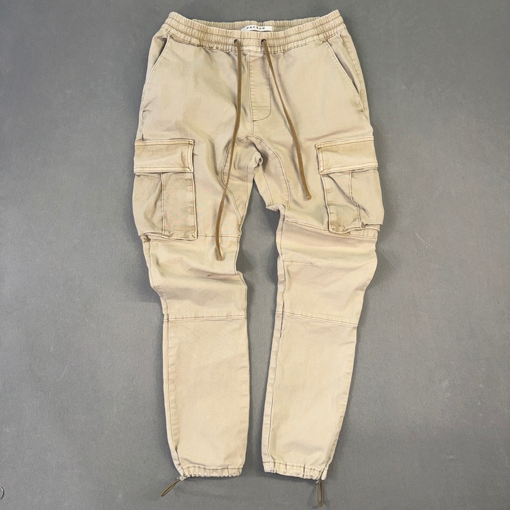PacSun Mens Tan Khaki Cargo Jogger Pants Elastic Waist Drawstring Size Small